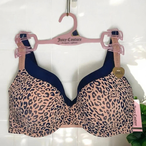 Juicy Couture  Sexy Push-Up Leopard Print & Solid Black Bra Set size 38D - Picture 3 of 8